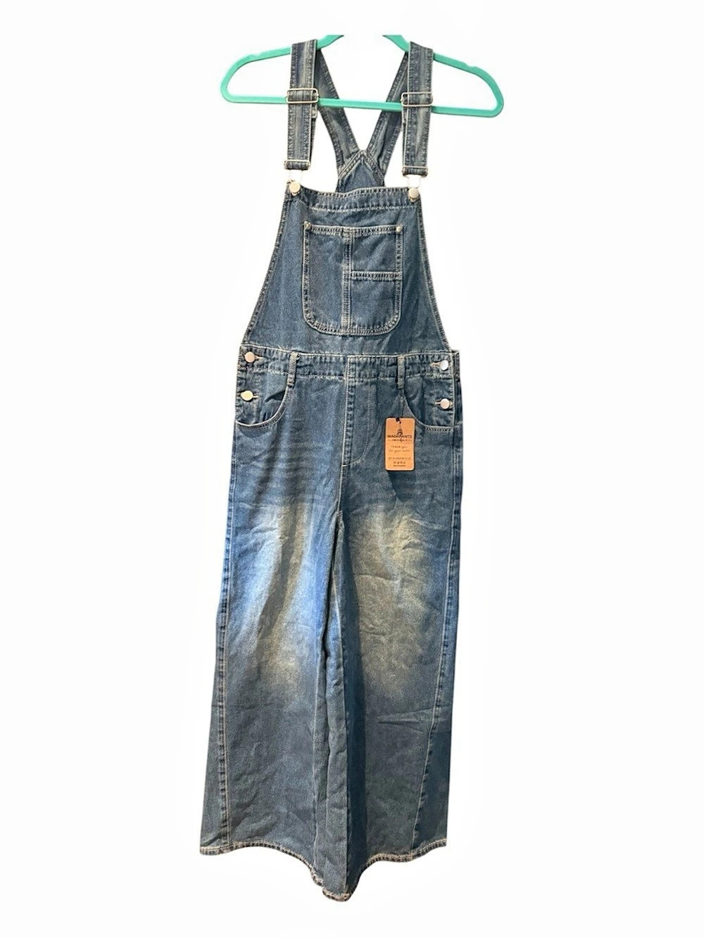 MADEPANTS Denim Wide Leg Overalls in Blue NWT